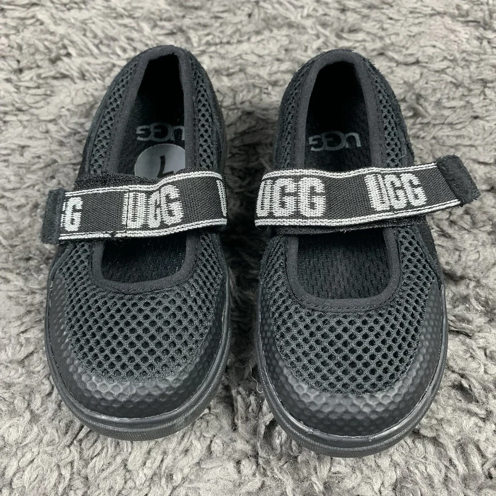 UGG Rennon Black Suede Mesh Girls Toddler Mary Jane Shoes Size 7